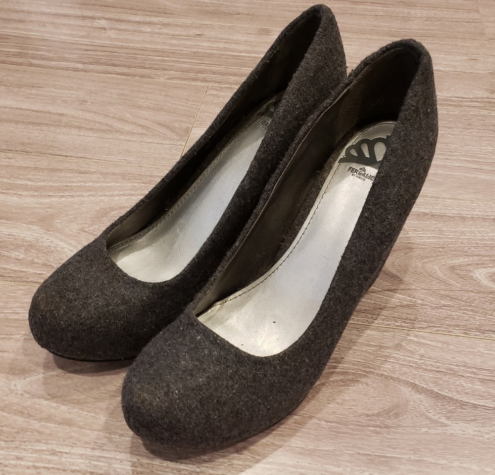 Fergalicious gray wedge heels